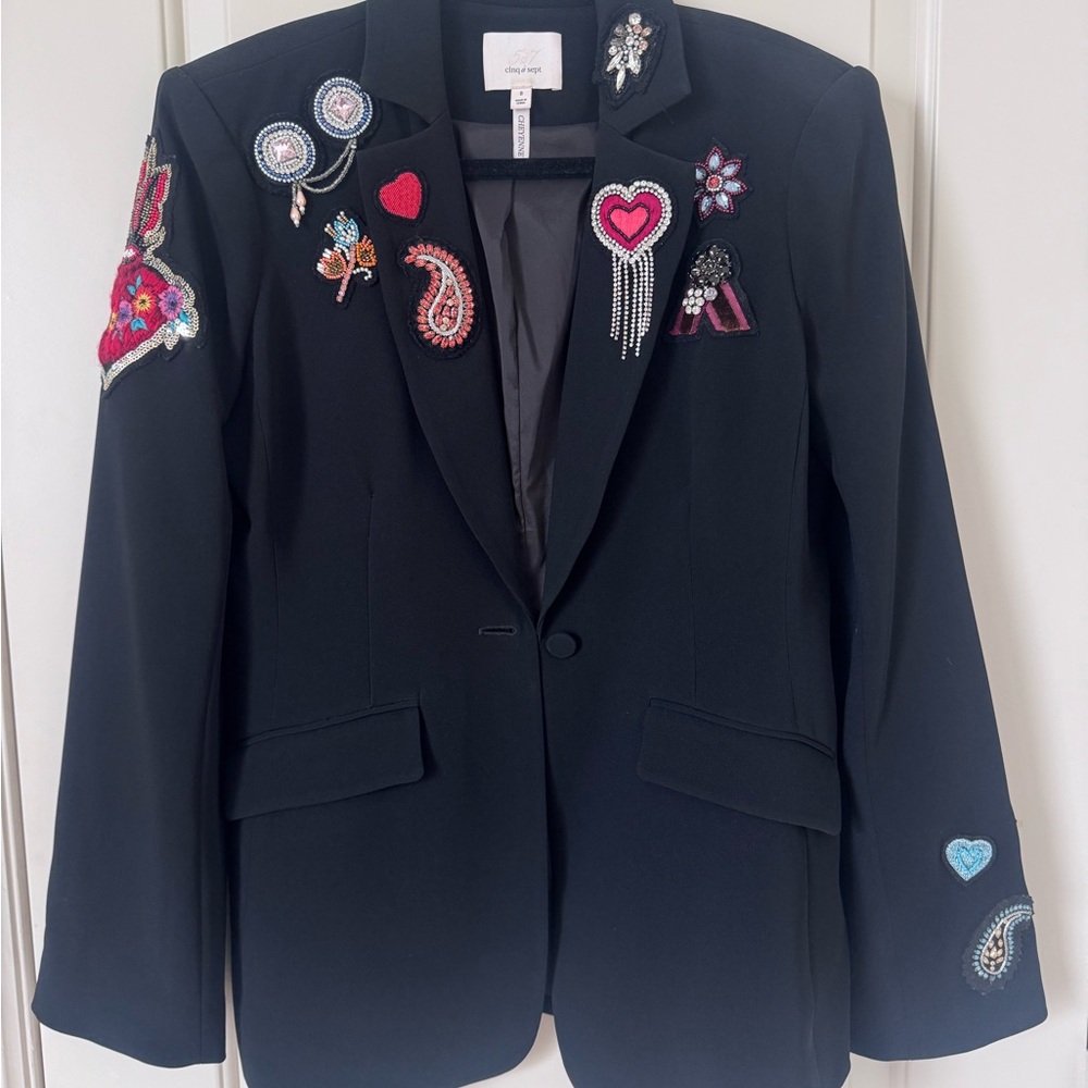 cinq a sept Black Embellished Blazer Jacket Size 8